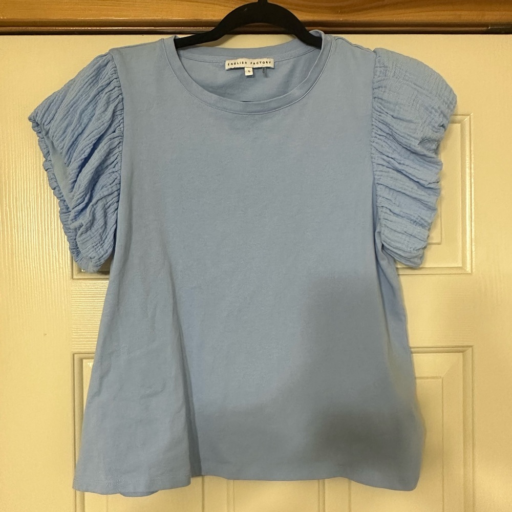 English Factory Light Blue Ruffle Sleeve Blouse
